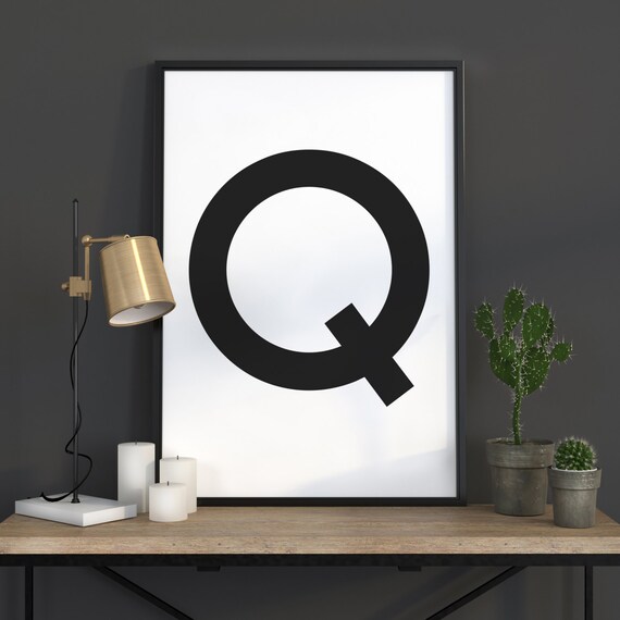 Bold Black Letter Q on White Scandinavian Minimalist Initial Poster