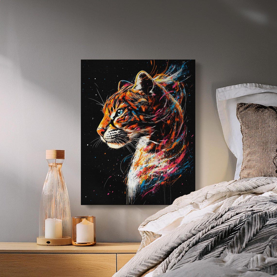 Striking Ocelot Profile Paint Splash Black Canvas Wild Cat Wall Art - Image 2