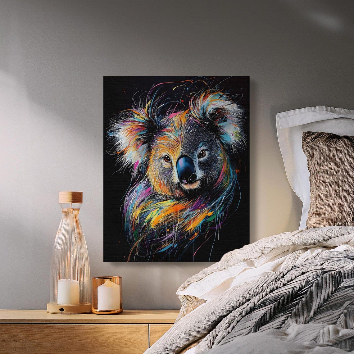 Colorful Koala Bear Portrait Rainbow Splash Black Canvas Poster - Image 2