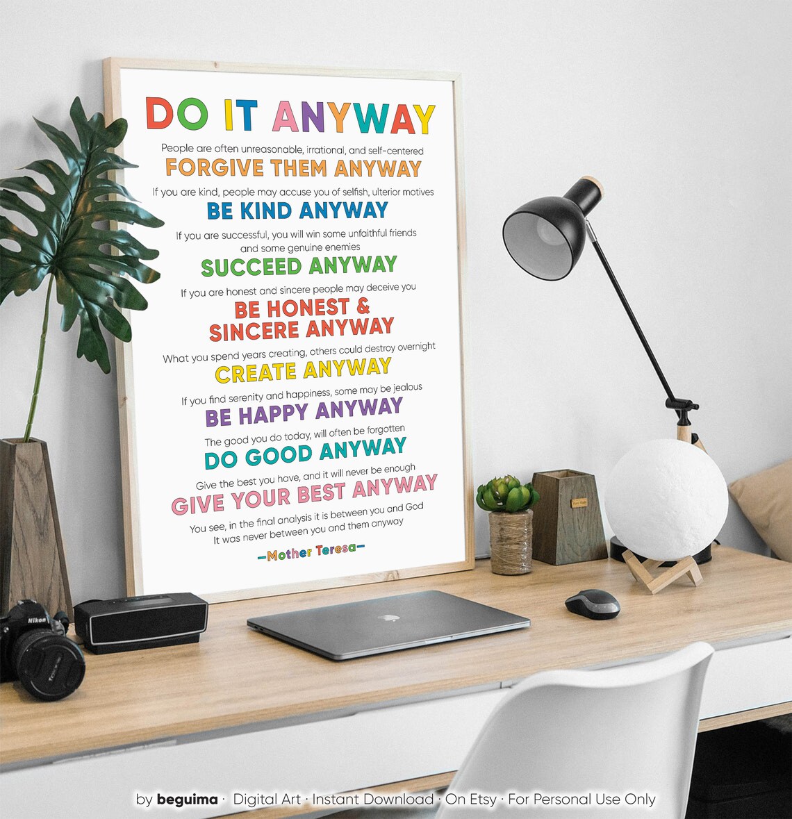 Mother Teresa Do It Anyway Inspirational Quote Art Print - Image 2