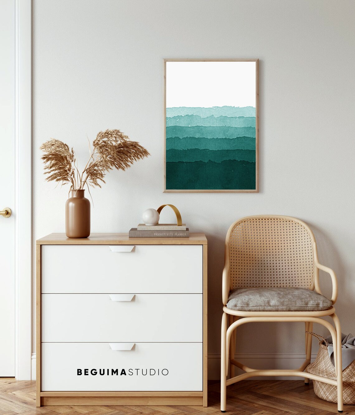 Green Teal Abstract Watercolor Modern Art Print - Image 2