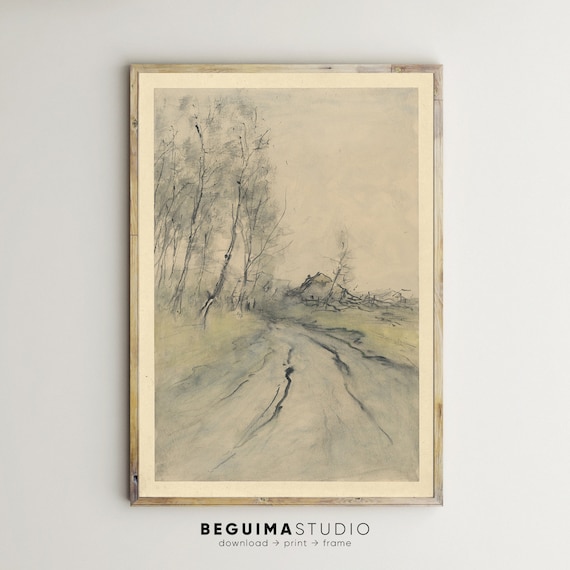 Abstract Landscape Art Print, Modern Neutral Farmhouse