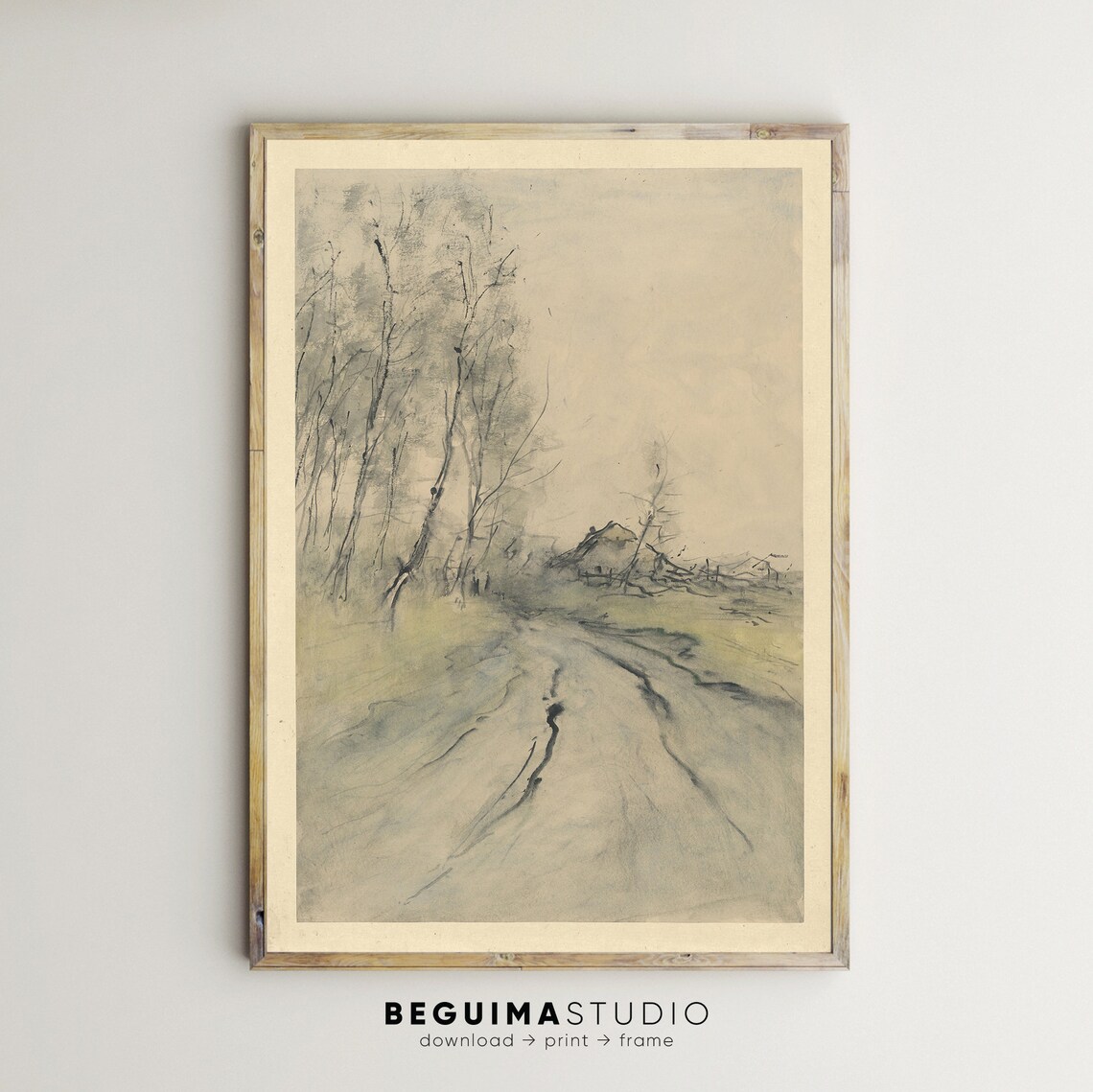Abstract Landscape Art Print, Modern Neutral Farmhouse