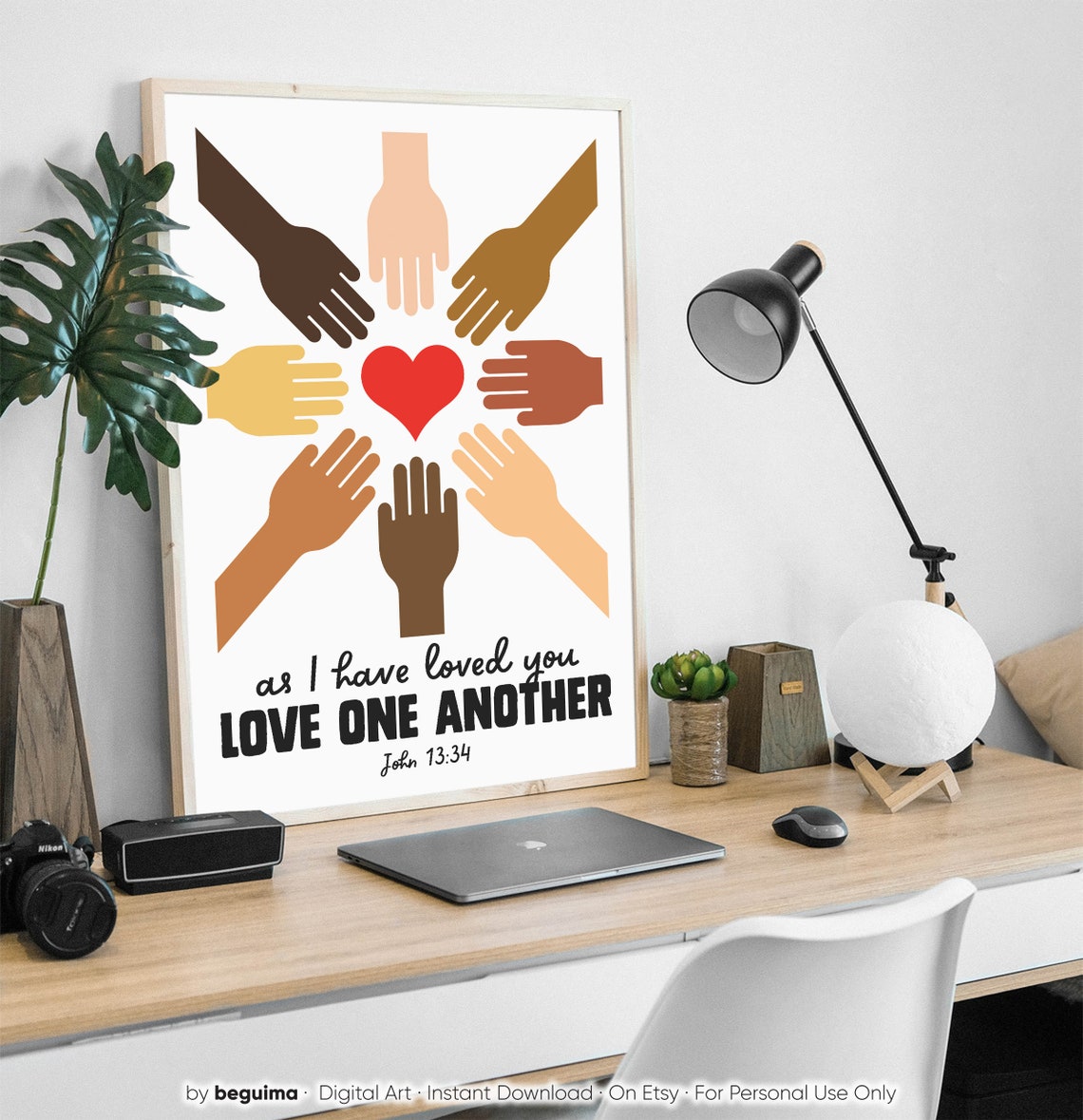 Love One Another John 13 34 Diverse Hands Around Heart Poster - Image 3