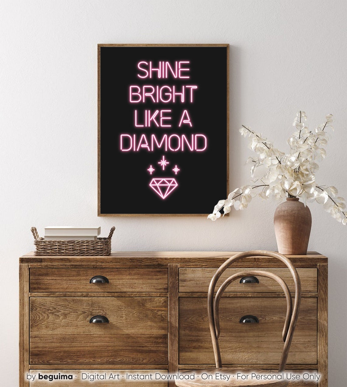 Shine Bright Like a Diamond Pink Neon Glow Typography Poster - Image 4