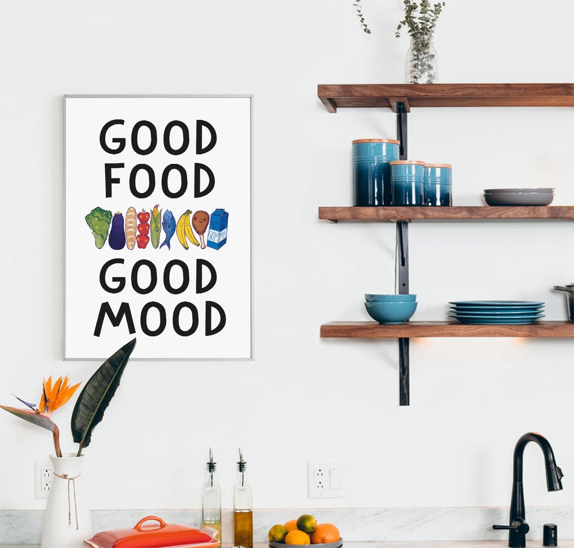 Good Food Good Mood Smiling Food Characters Kitchen Quote Poster - Image 4