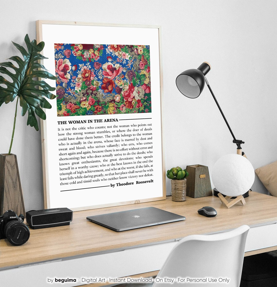 The Woman in the Arena Theodore Roosevelt Vintage Floral Poster - Image 3