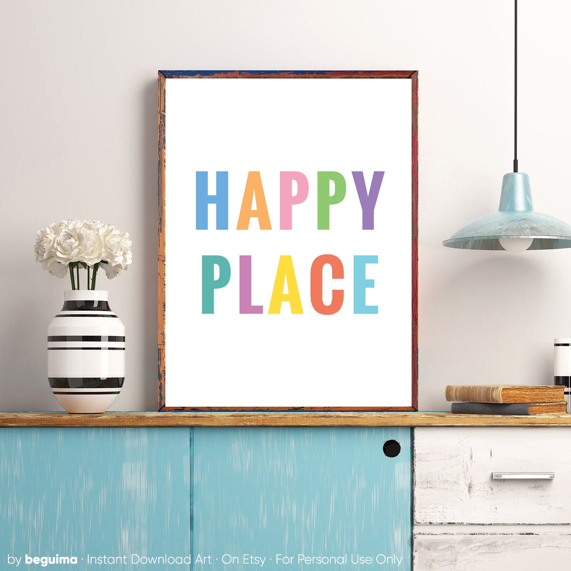 Happy Place Pastel Rainbow Letter Home Decor Typography Poster - Image 3