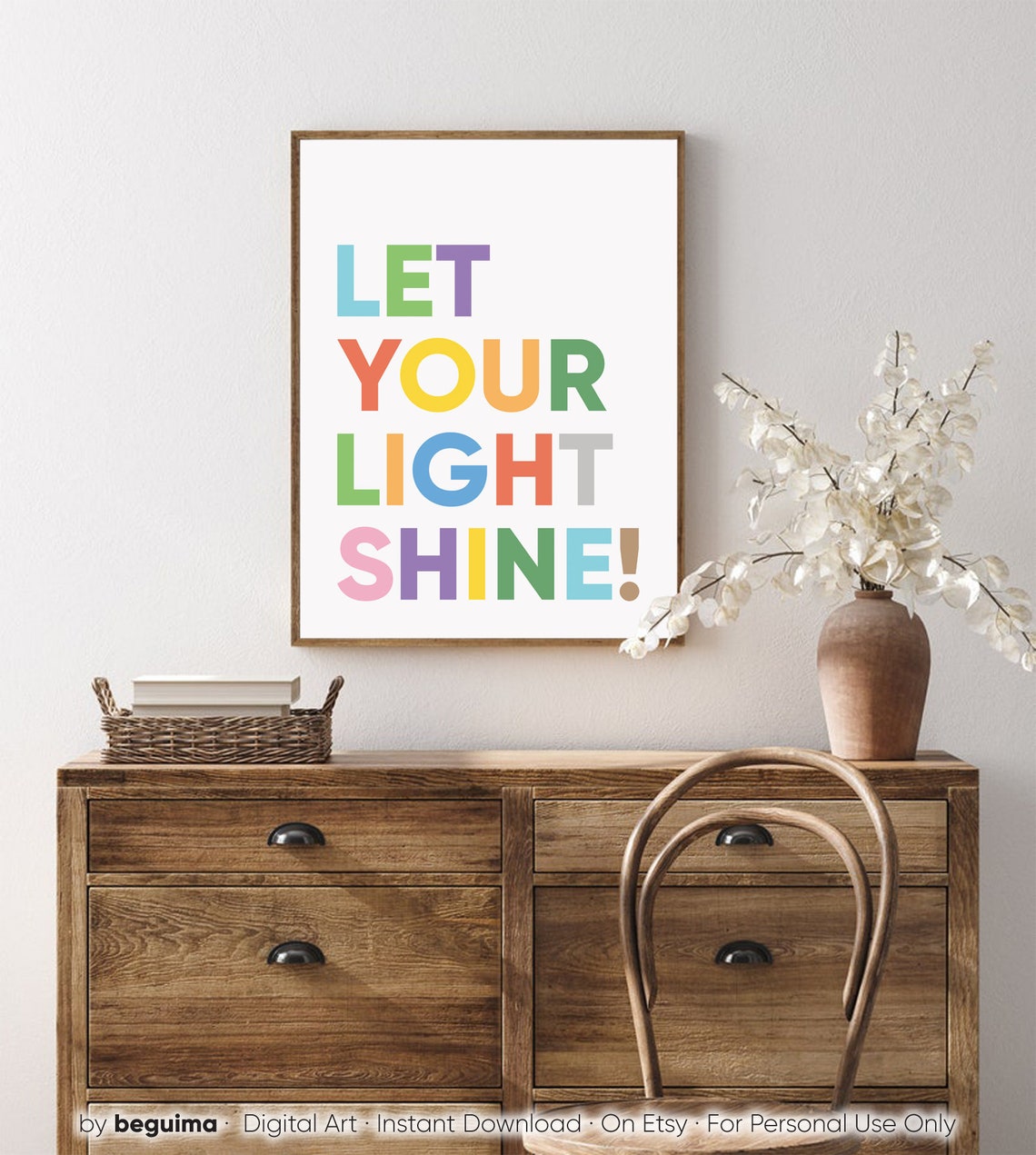 Let Your Light Shine Bright Bold Colorful Kids Room Quote Poster - Image 2