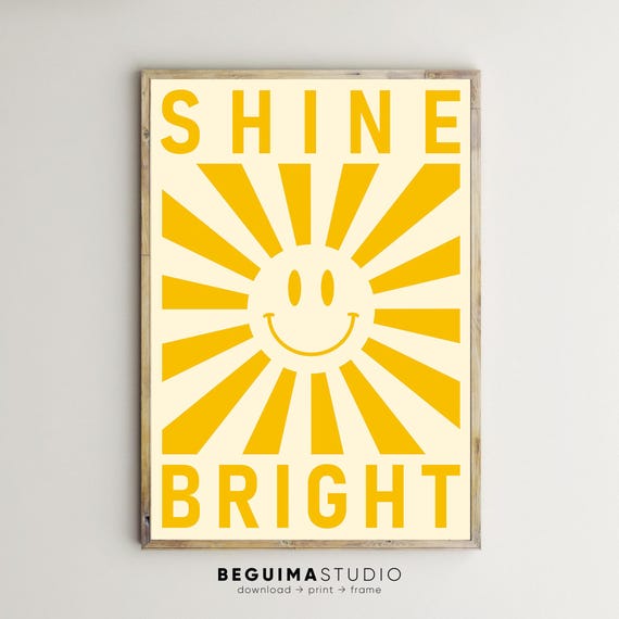 Shine Bright Smiley Prints, Nursery Kids Wall Art