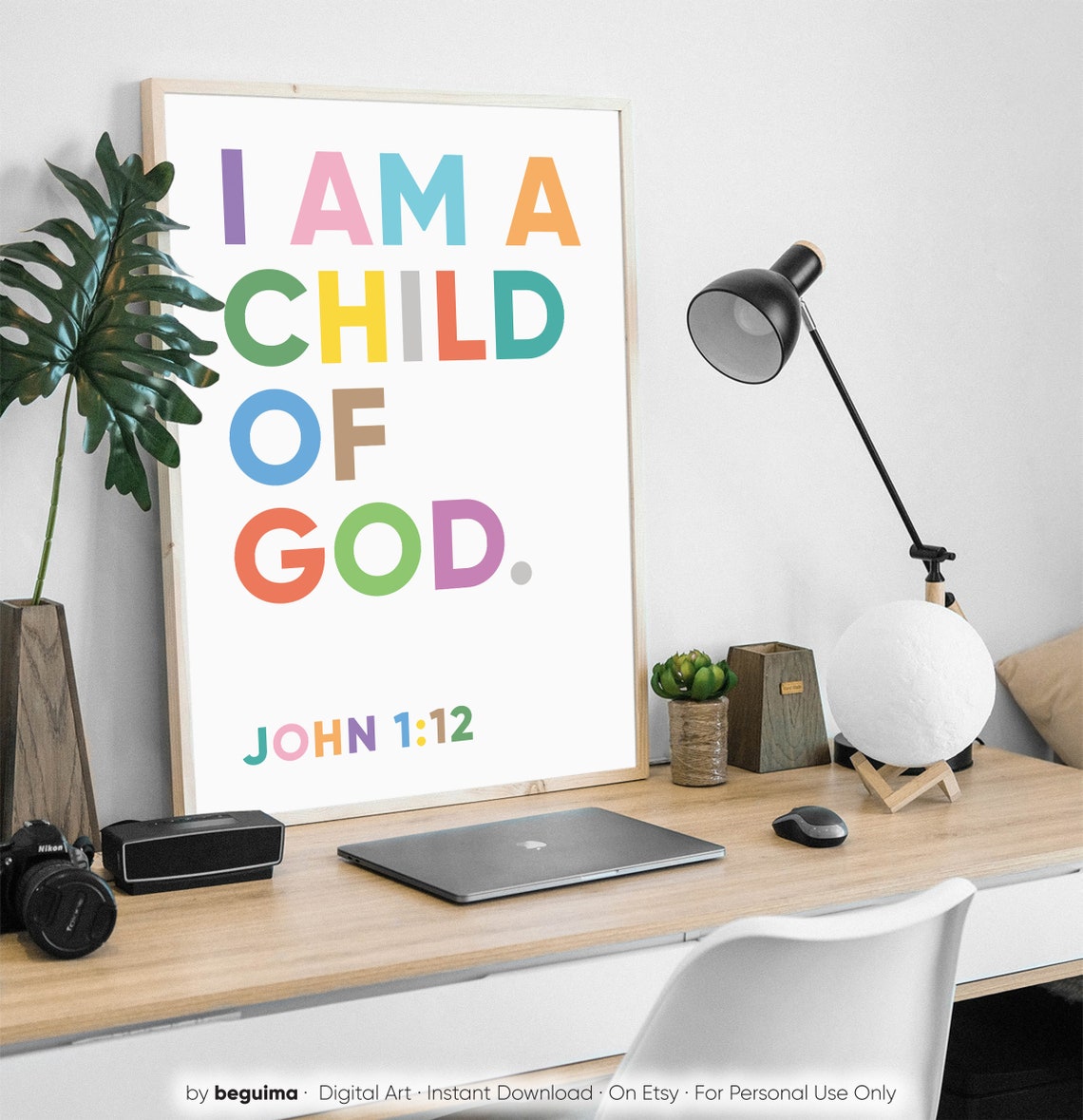 I Am a Child of God John 1:12 Rainbow Scripture Faith Poster - Image 3