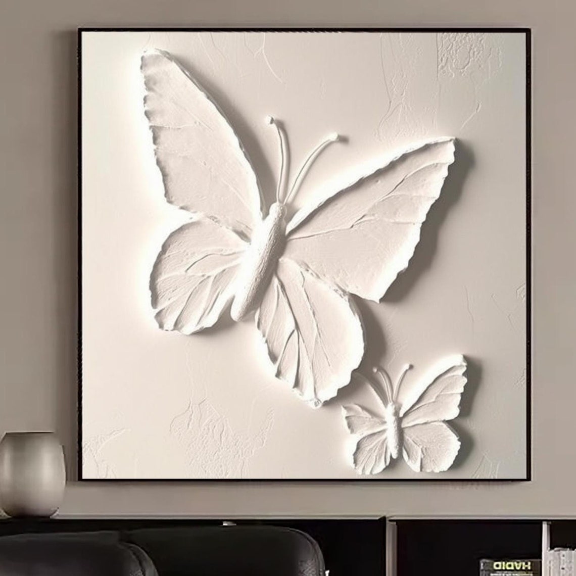 White Texture Butterfly Oil Painting Abstract Butterfly Painting Large White Wall Decor Art White Butterflies Oil Painting Texture Wall Art