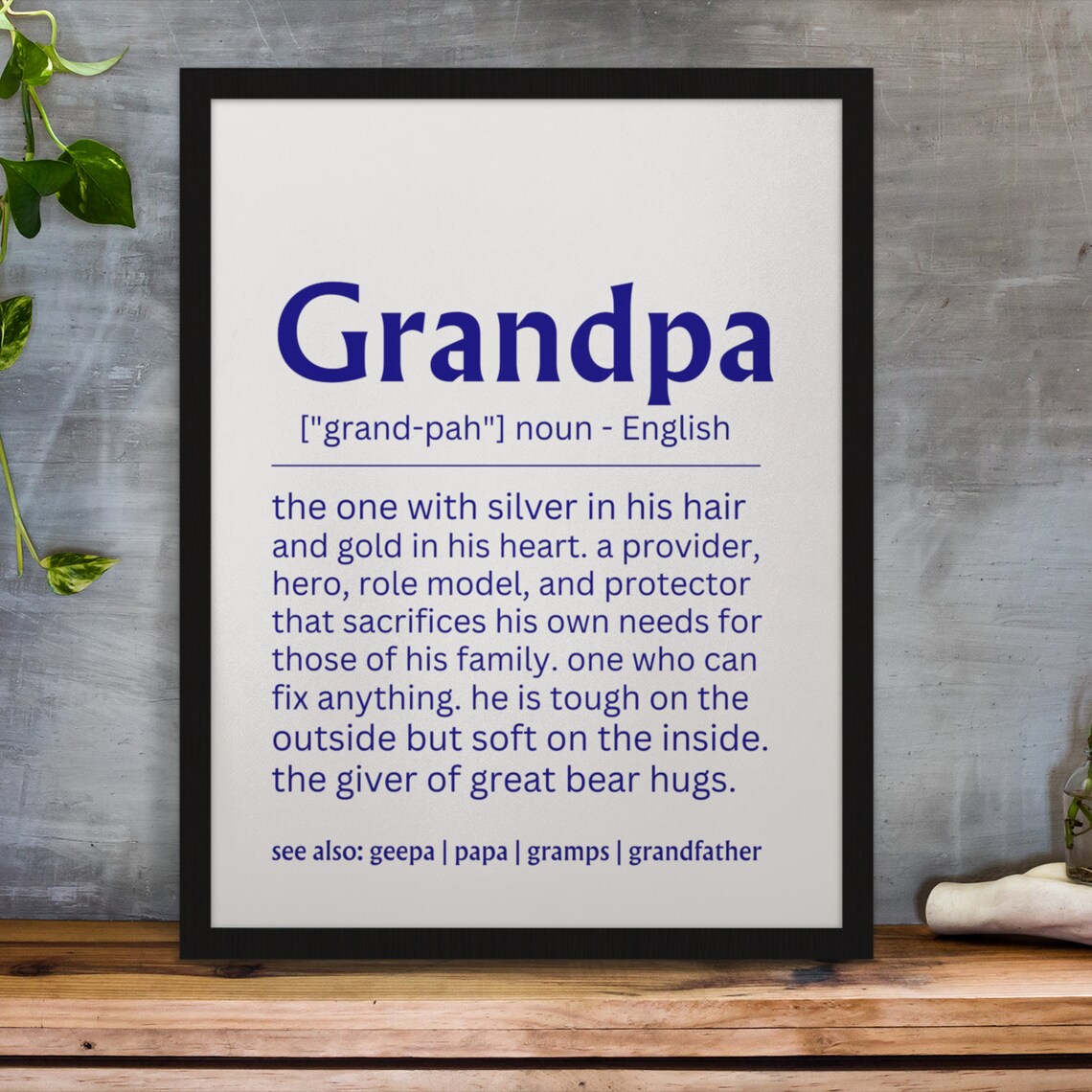 Grandpa Definition Sign Fathers Day Gift Blue Family Wall Poster - Image 3