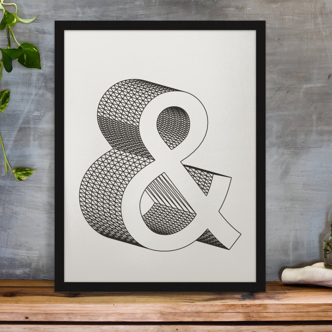 Ampersand Typography 3D Wireframe Modern Minimalist Black White Poster - Image 7