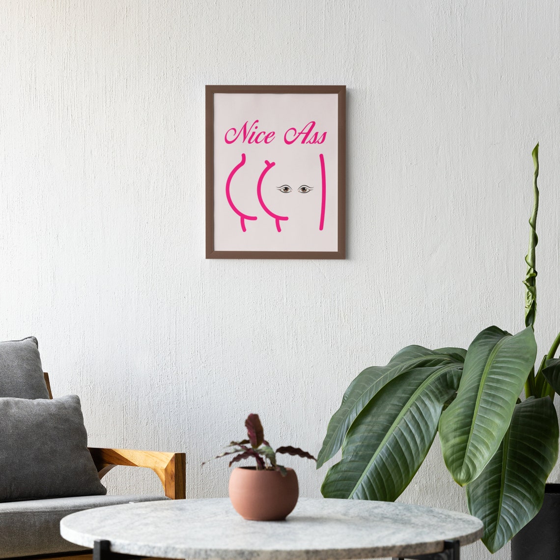 Nice Ass Pink Script Cheeky Minimalist Butt Line Art Funny Poster - Image 7