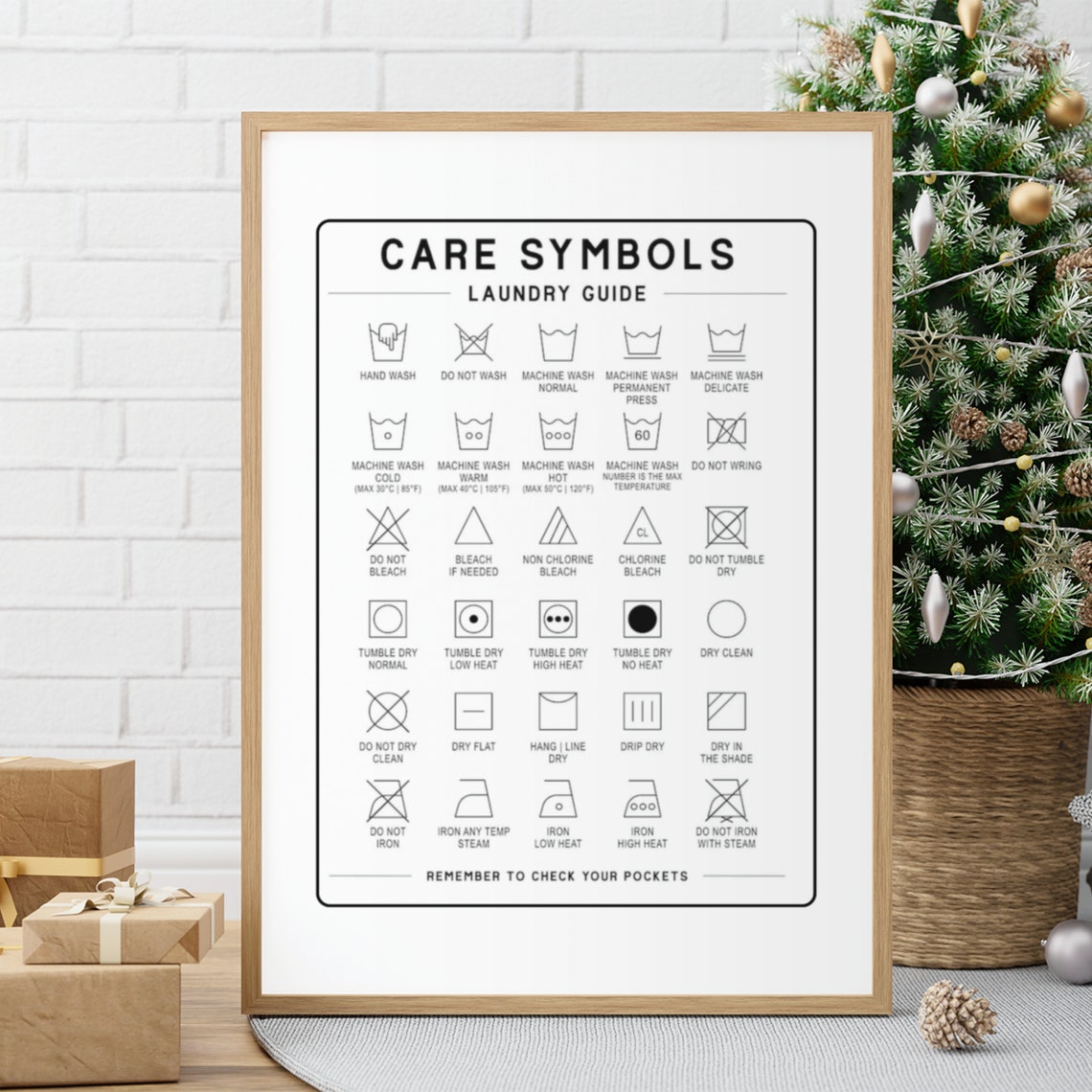 Laundry Care Symbols Guide Wash Dry Iron Chart Wall Decor Poster