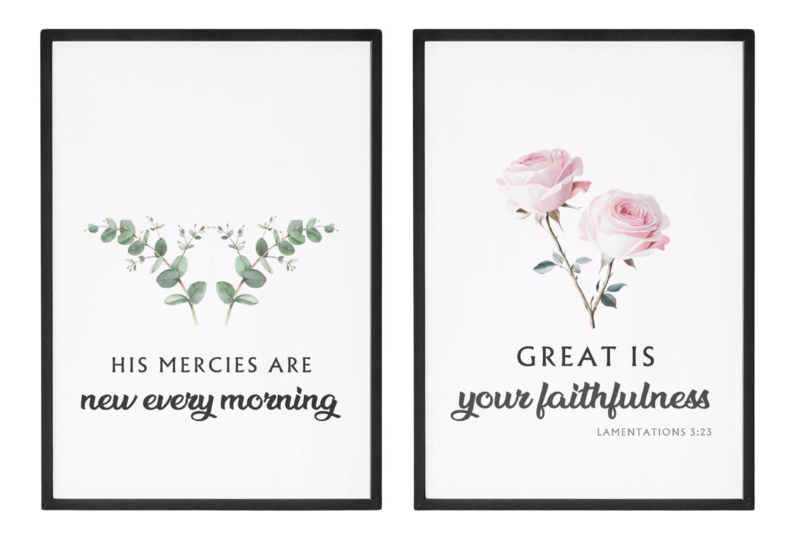 Great Is Thy Faithfulness Lamentations 3:23 Botanical Set Poster
