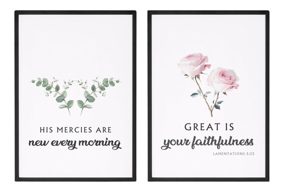 Great Is Thy Faithfulness Lamentations 3:23 Botanical Set Poster