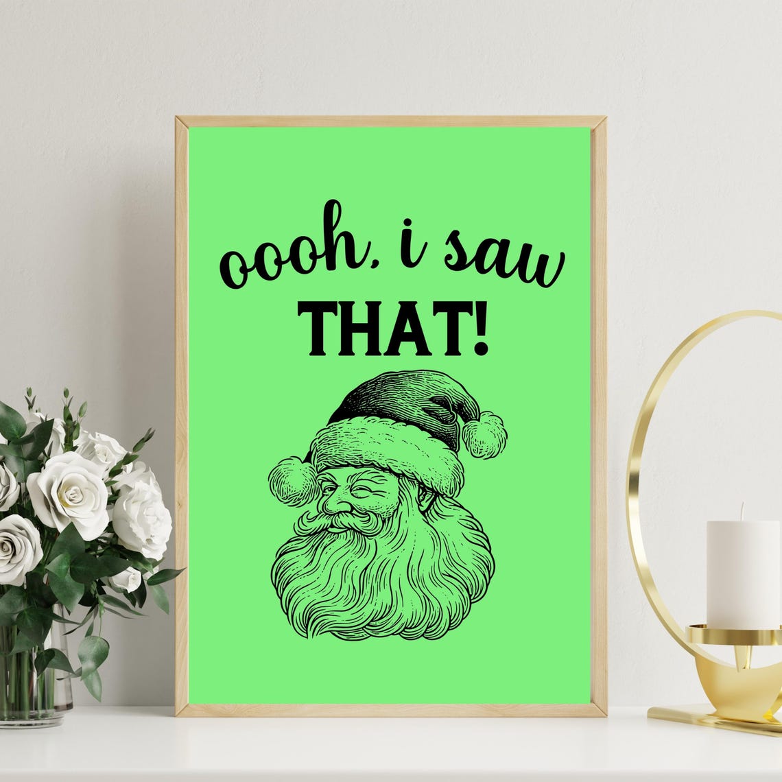 Oooh I Saw That Funny Vintage Santa Head Green Christmas Poster - Image 4