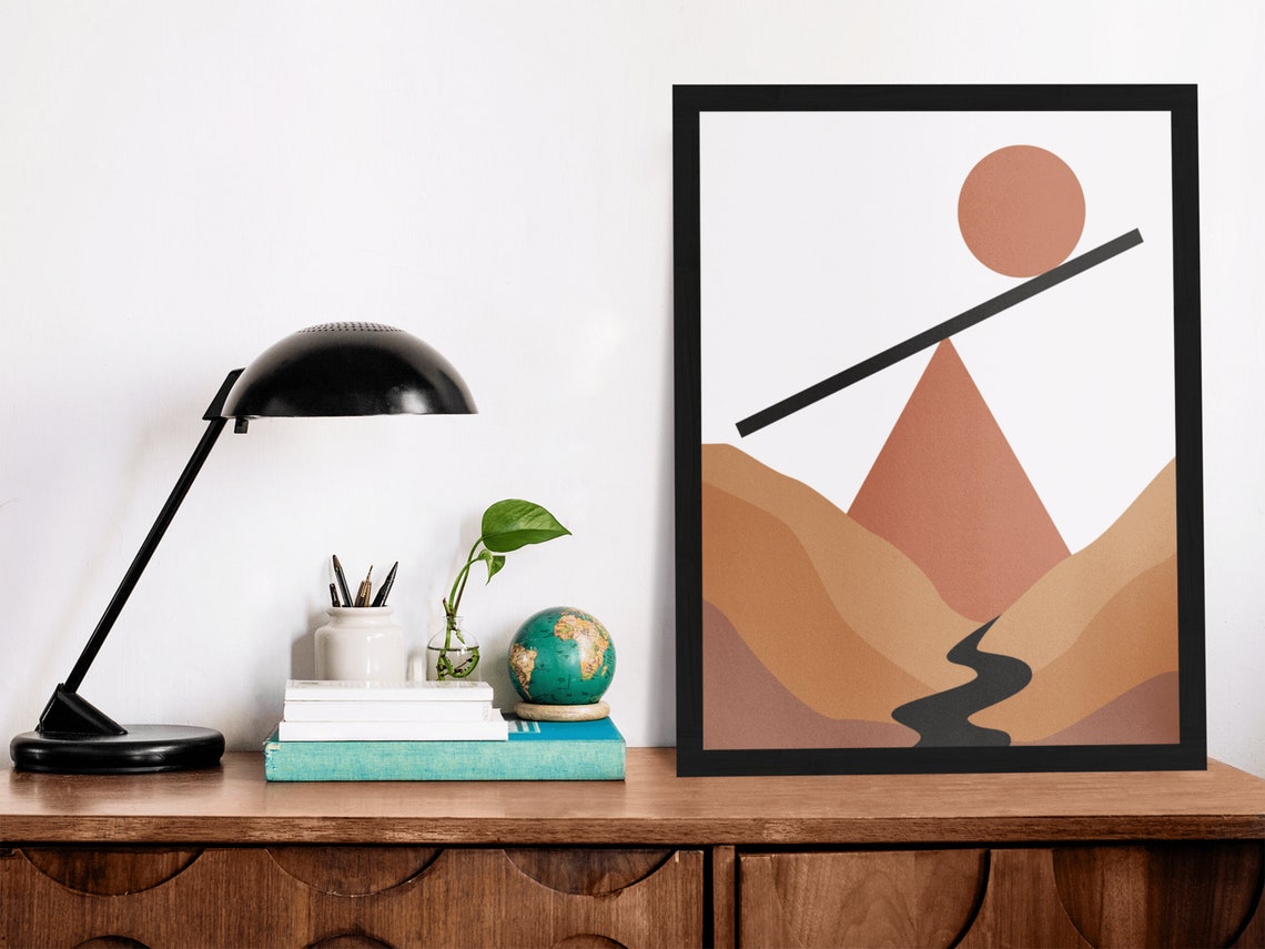 Boho Desert Landscape Geometric Sun Mountain Minimalist Art Poster - Image 9