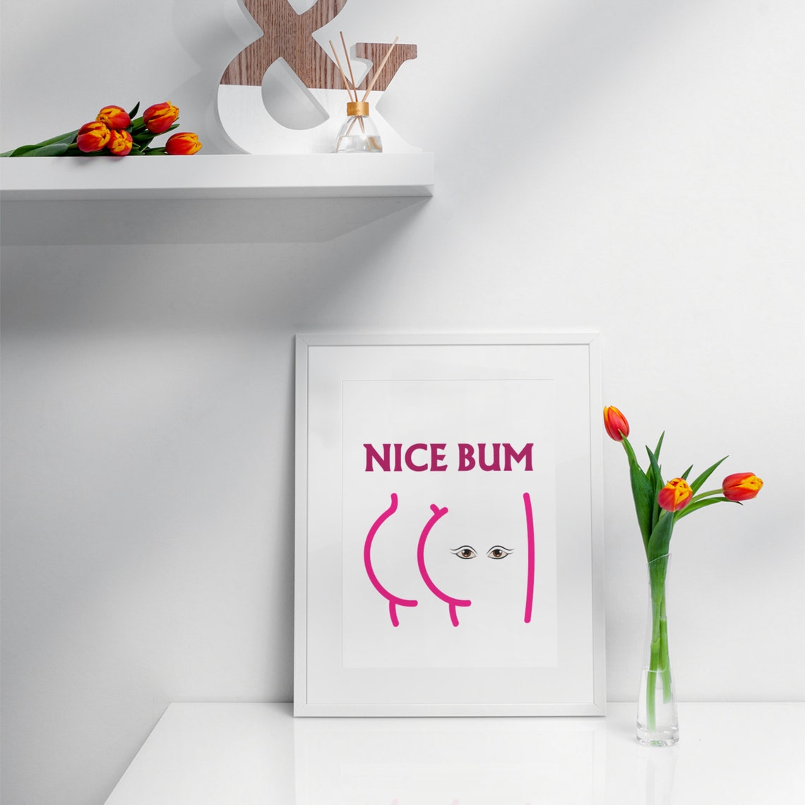 Nice Bum Magenta Bold Minimalist Line Art Cheeky Bathroom Poster - Image 2