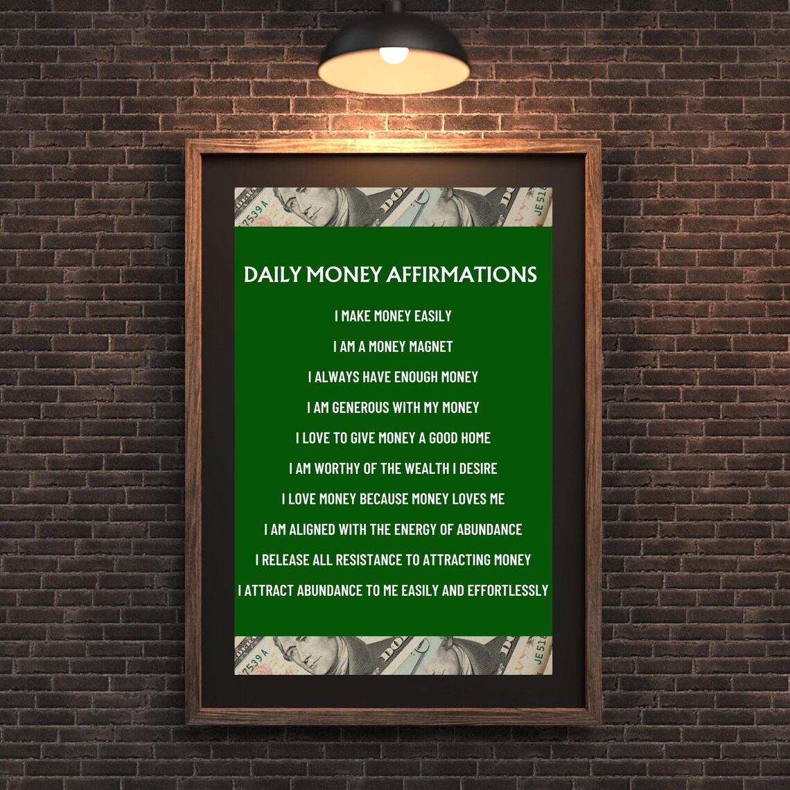 Daily Money Affirmations Abundance Wealth Mindset Green Poster - Image 4