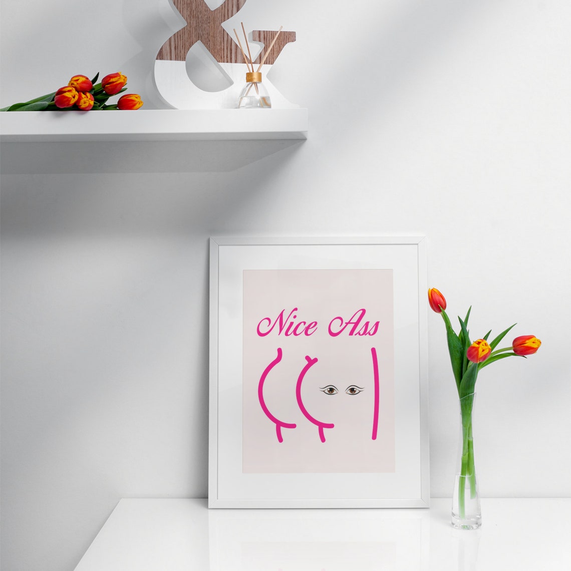 Nice Ass Pink Script Cheeky Minimalist Butt Line Art Funny Poster - Image 2