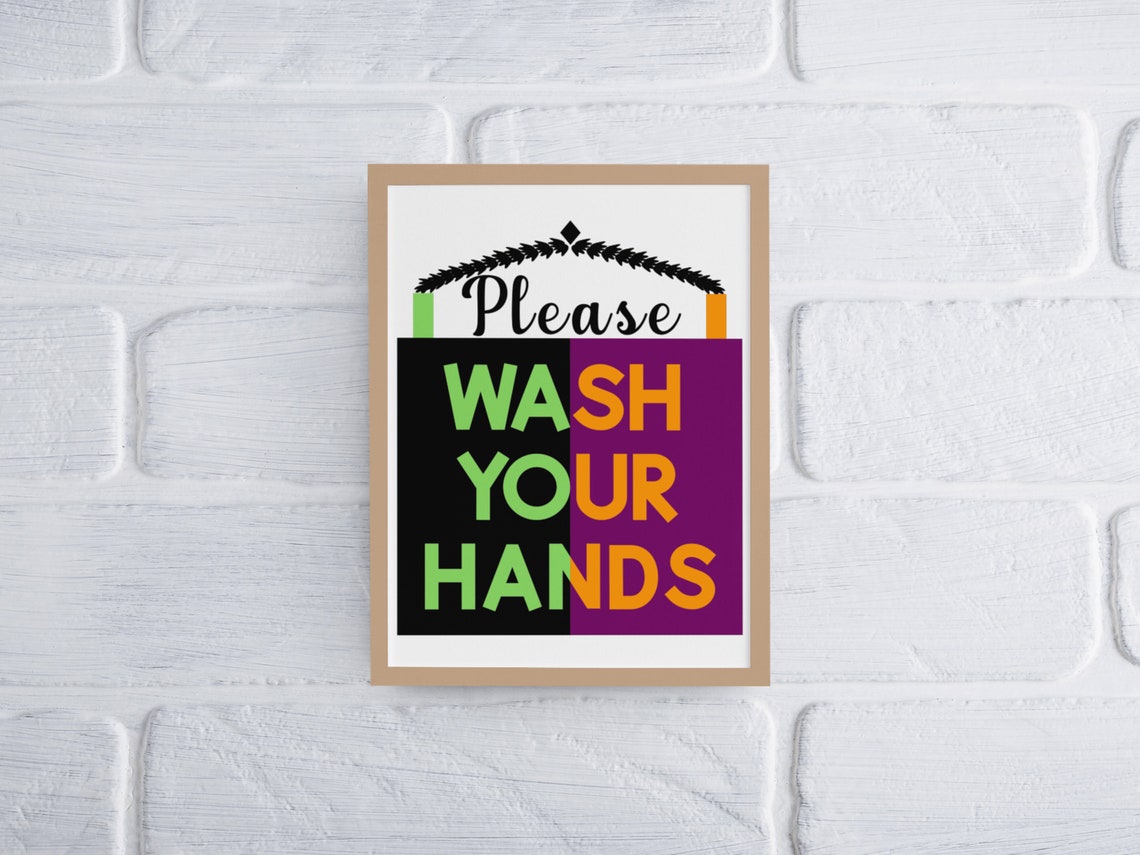 Please Wash Your Hands Funny Colorful Bathroom Wall Sign Poster