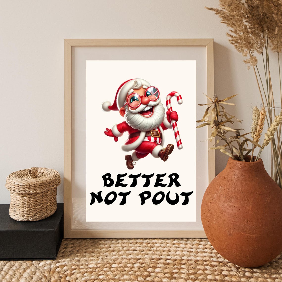Better Not Pout Cute Santa Claus Candy Cane Christmas Poster - Image 4