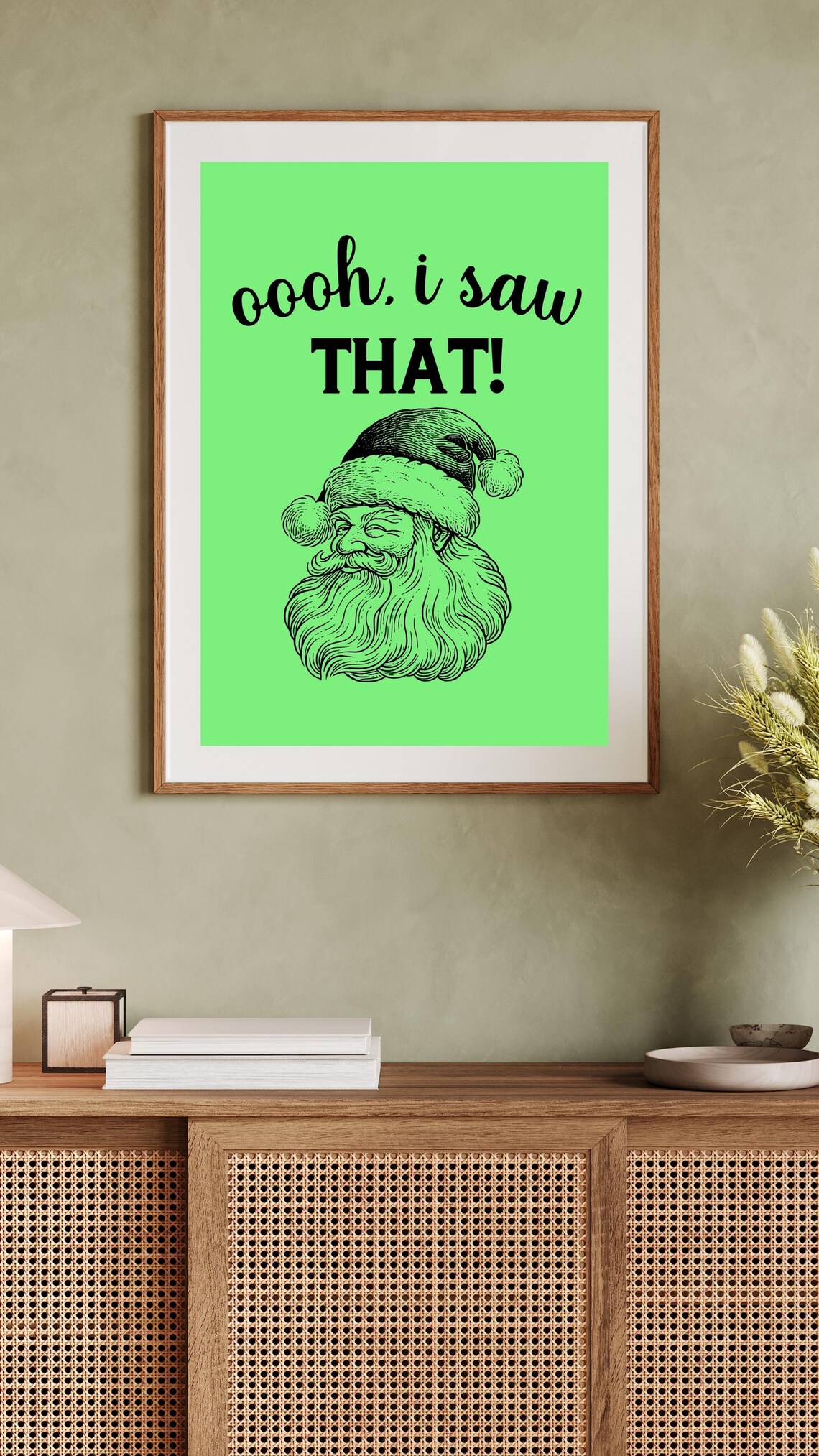 Oooh I Saw That Funny Vintage Santa Head Green Christmas Poster - Image 2