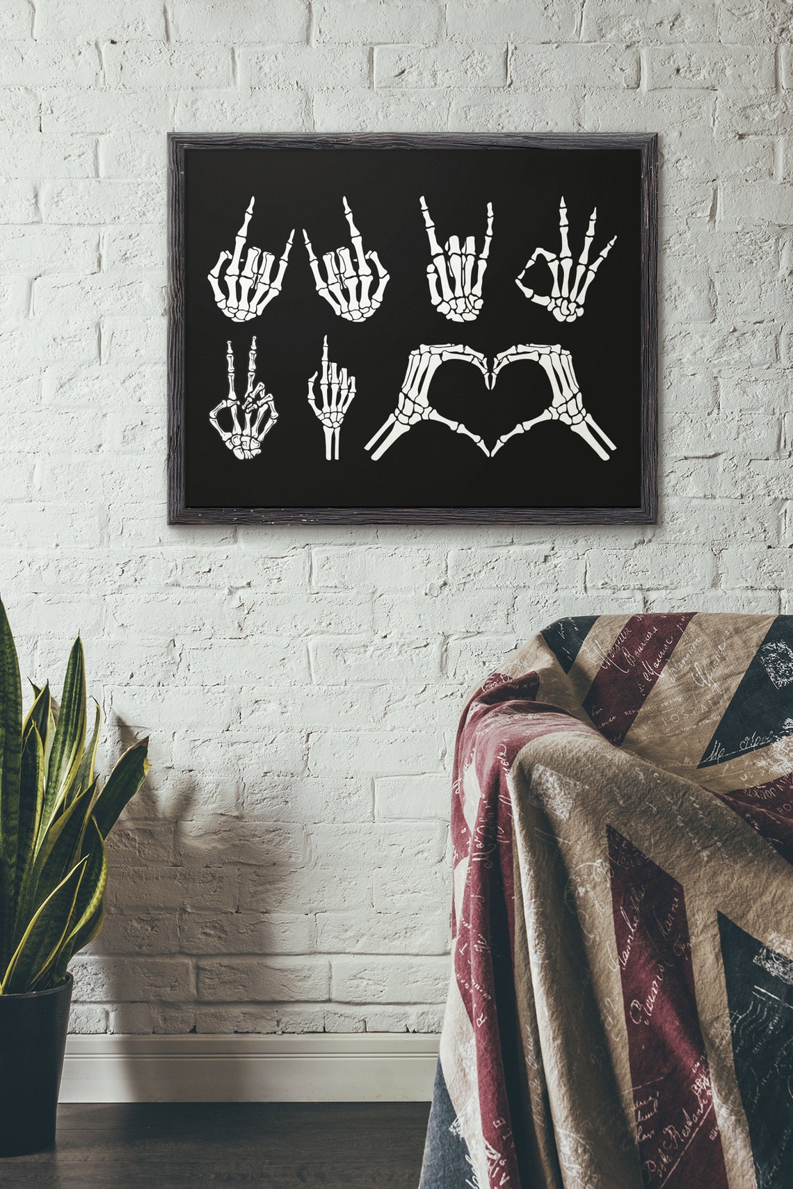 Skeleton Hands Making Hand Signs Black Funny Anatomy Wall Poster - Image 3