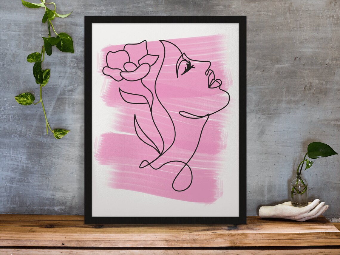 Pink Watercolor Woman Face Line Art Floral Blush Wall Poster - Image 8