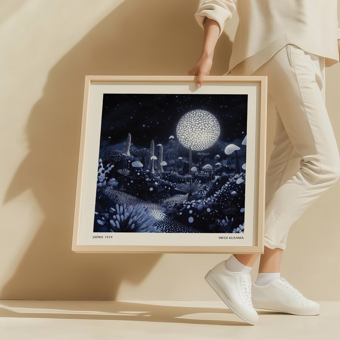 Surreal Night Mushroom Art Print, Yayoi Kusama Inspired