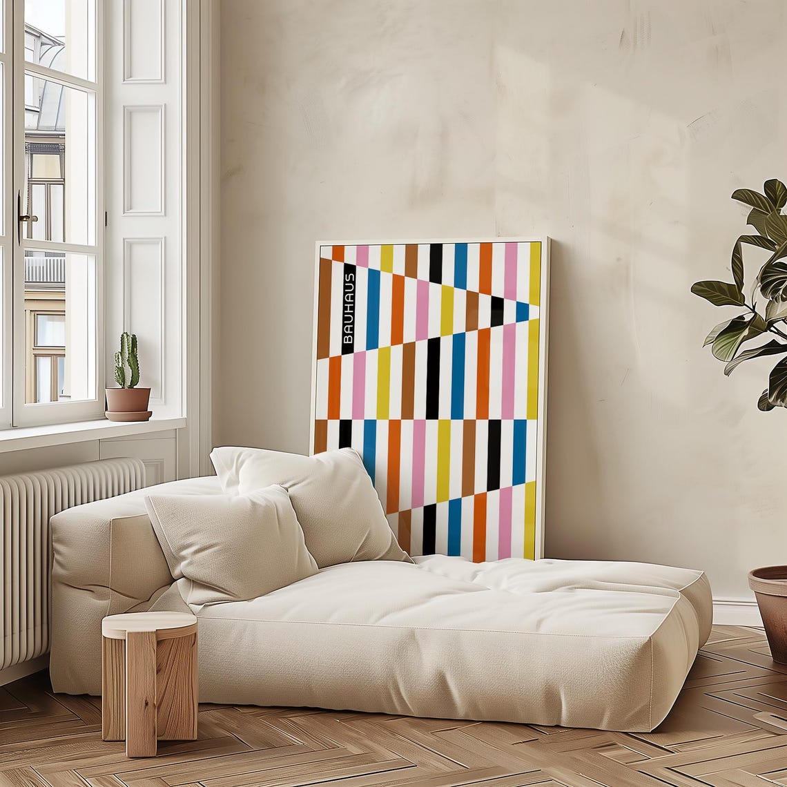Bauhaus Colorful Vertical Stripe Optical Illusion Art Poster - Image 2