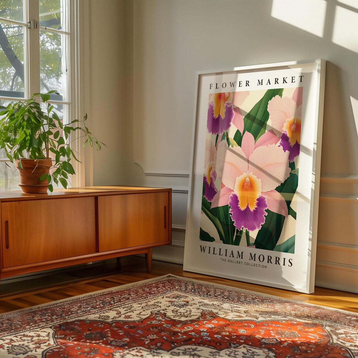 William Morris Flower Market Pink Cattleya Orchid Botanical Poster - Image 4