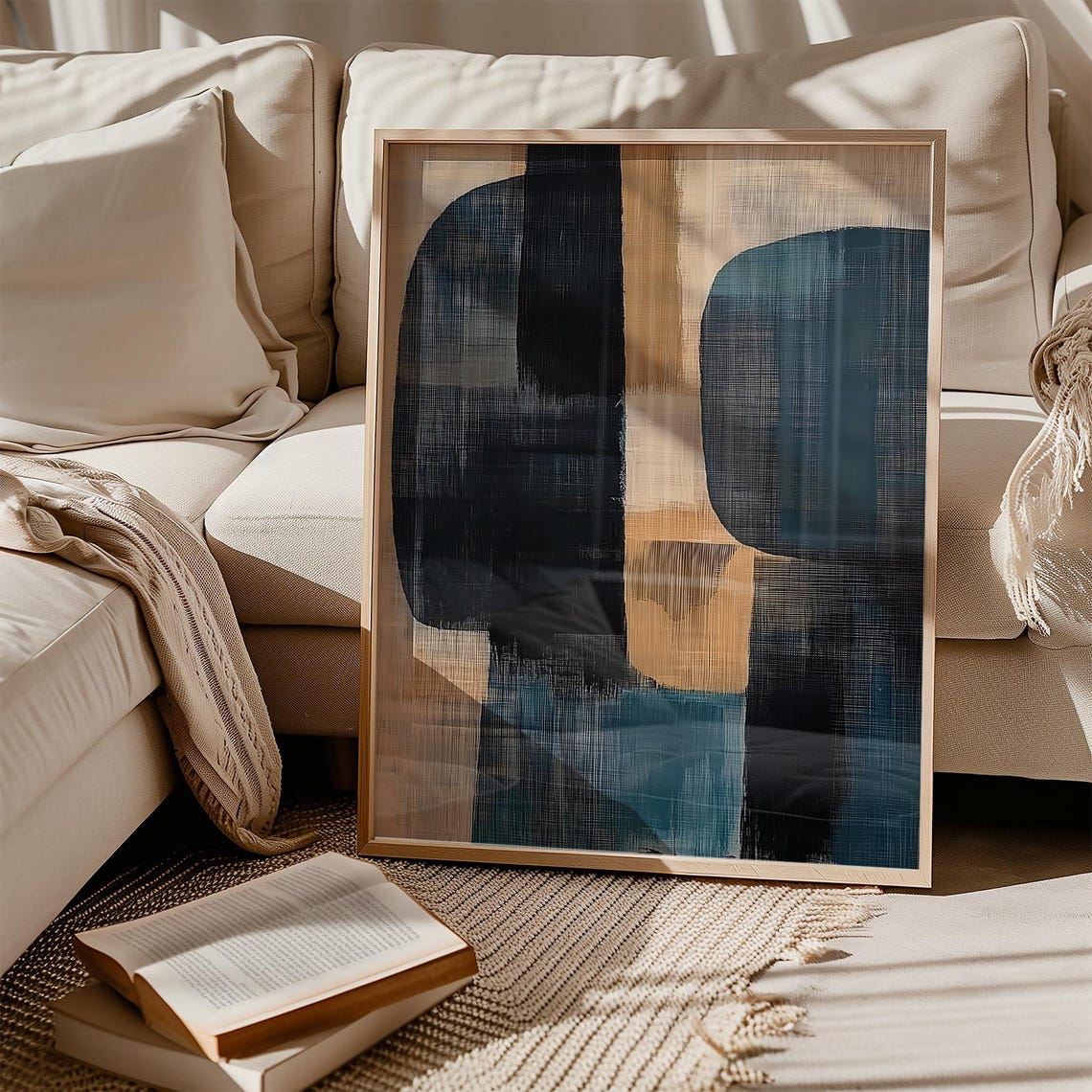 Blue Beige Arched Forms Wabi Sabi Japandi Abstract Art Poster - Image 3