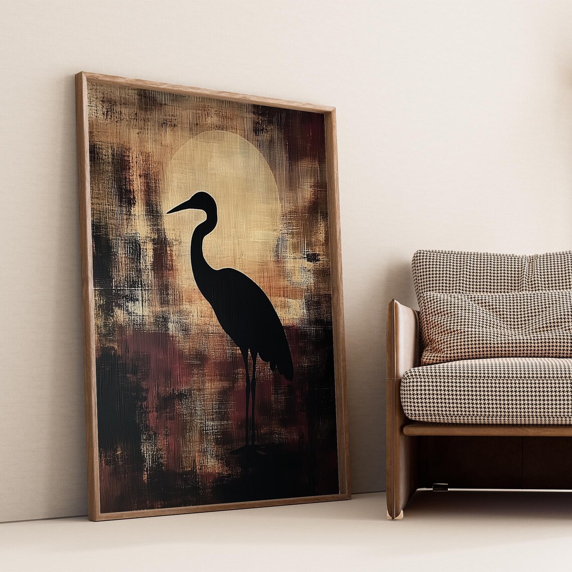 Heron Silhouette Gold Circle Moody Vintage Japanese Art Poster - Image 4