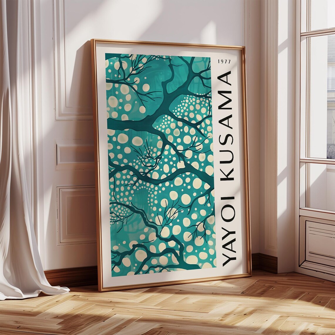 Yayoi Kusama 1977 Teal Polka Dot Tree Branch Modern Art Poster