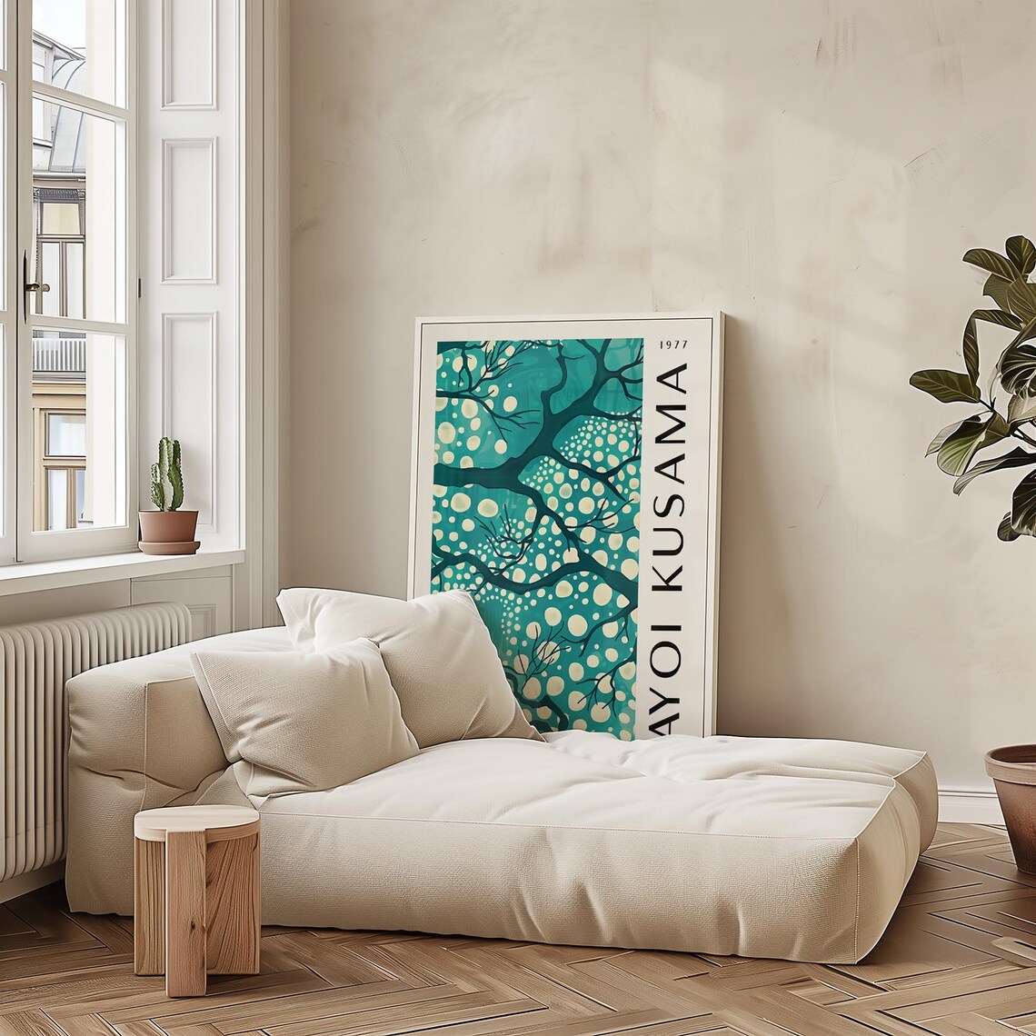 Yayoi Kusama 1977 Teal Polka Dot Tree Branch Modern Art Poster - Image 3