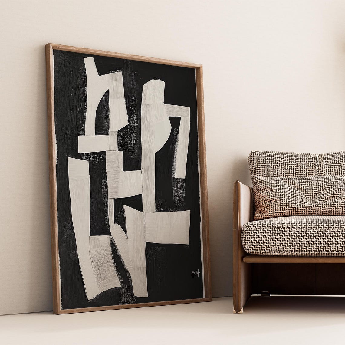 Black and White Abstract Brushstroke Modern Textured Art Poster