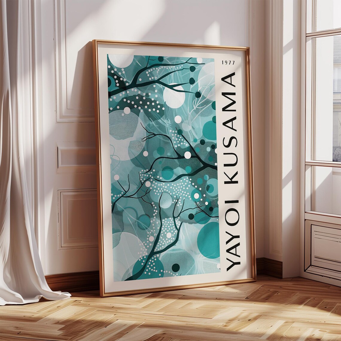 Yayoi Kusama 1977 Teal Abstract Branches Polka Dot Gallery Poster