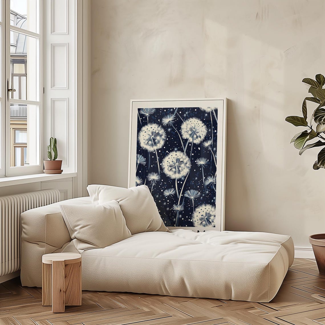 Yayoi Kusama Dandelion Navy Blue Night Botanical Exhibition Print - Image 4