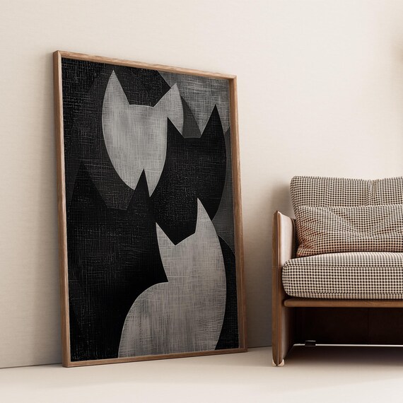 Wabi Sabi Abstract Layered Cats in Black White Modern Poster