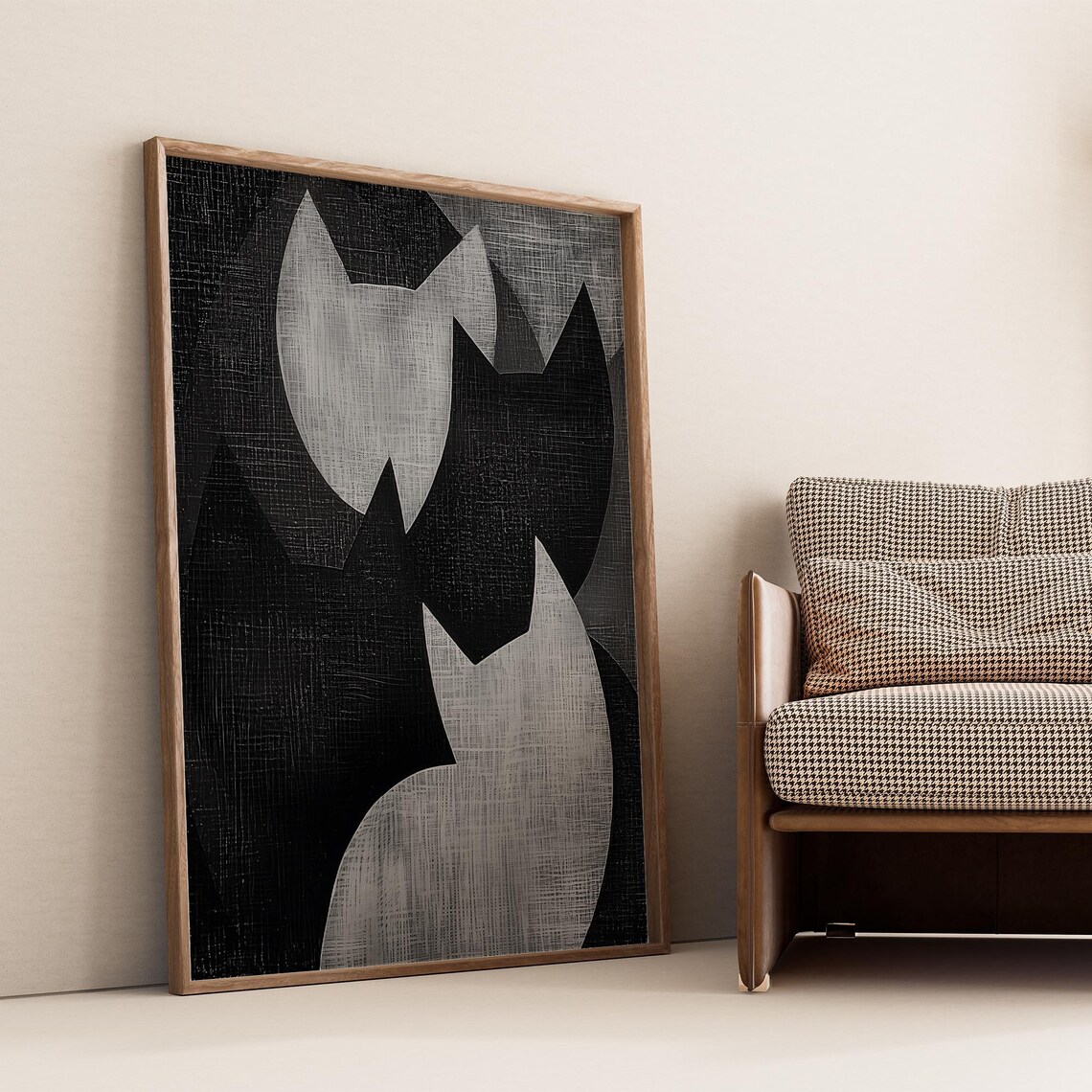 Wabi Sabi Abstract Layered Cats in Black White Modern Poster