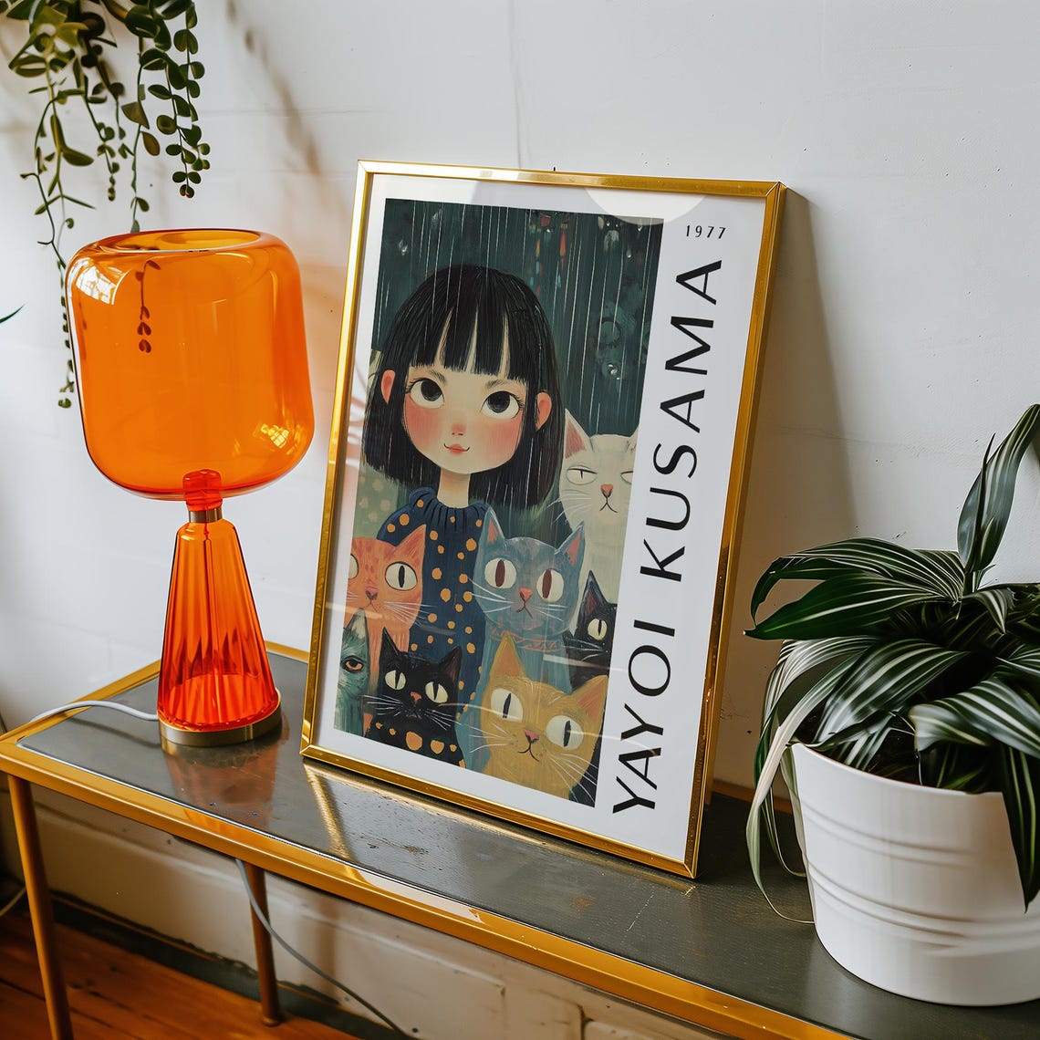 Quirky Girl And Cats Art Print Yayoi Kusama Inspired Whimsical Wall Art For Bedroom Dorm Room Poster Unique Print For Living Room Wall - Image 2
