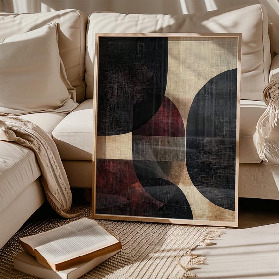 Large Japanese Wabi Sabi Wall Art Bold Red Black Abstract Circle Print Minimalist Decor For Living Room Or Office Poster
