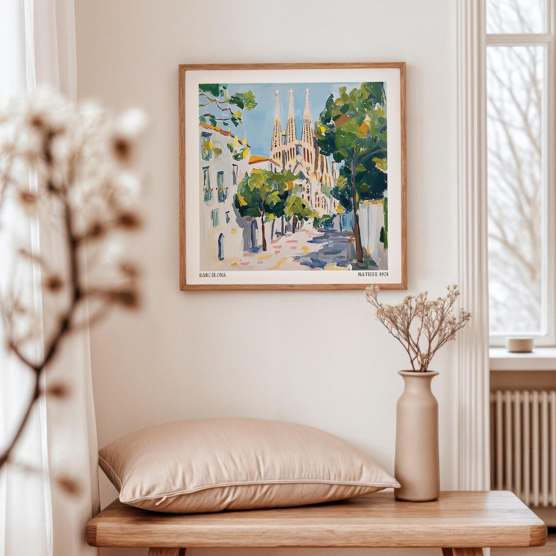 Barcelona Sagrada Familia Tree Lined Street Matisse Inspired Poster - Image 2