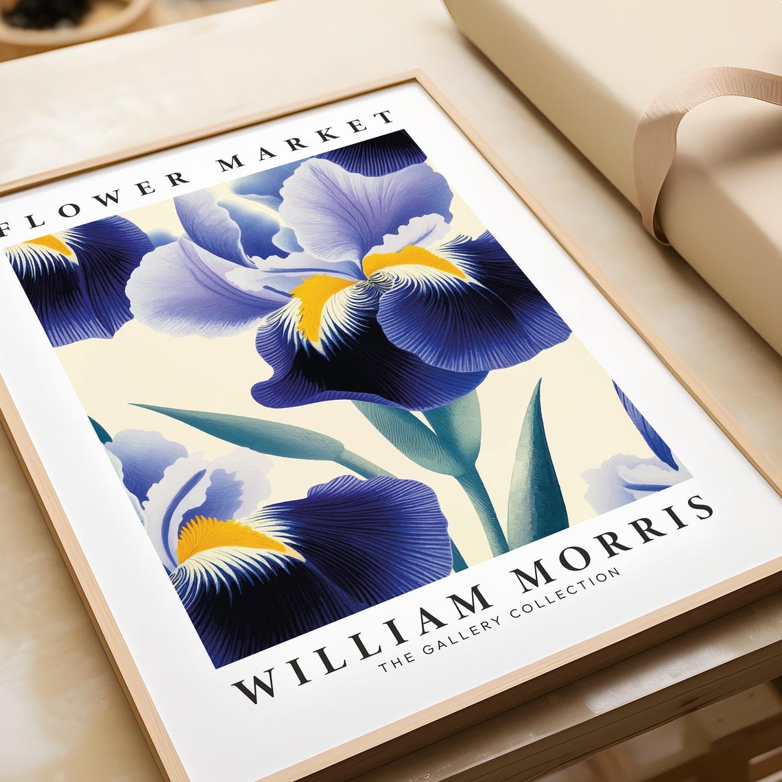William Morris Flower Market Blue Iris Blossom Botanical Wall Art - Image 2