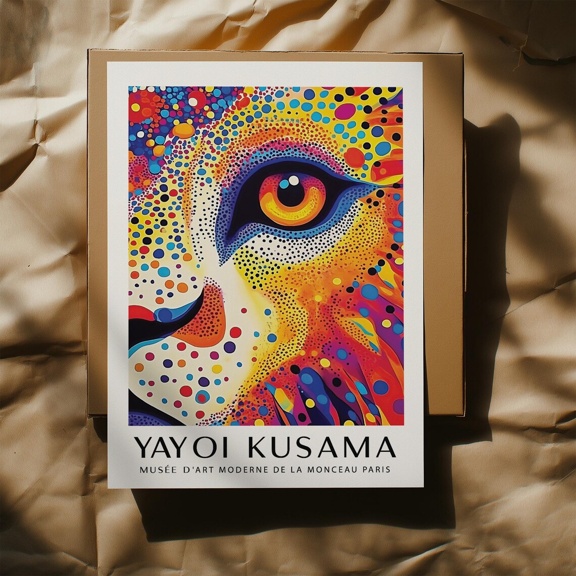 Majestic Lion Face in Rainbow Dots Kusama Style Pop Art Poster - Image 2