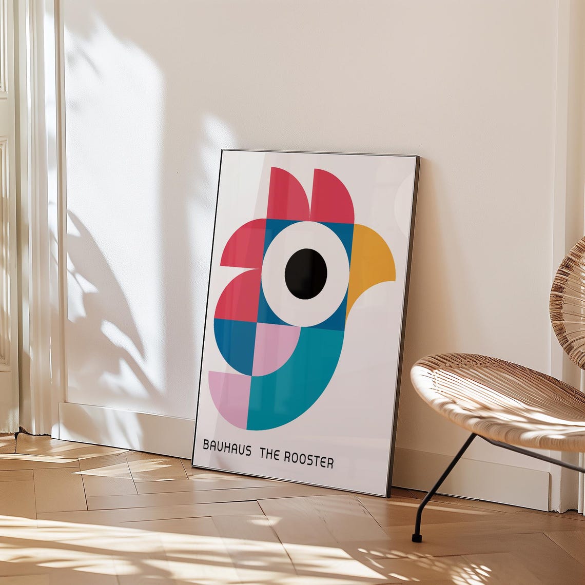 Bauhaus The Rooster Colorful Geometric Abstract Bird Art Poster - Image 3